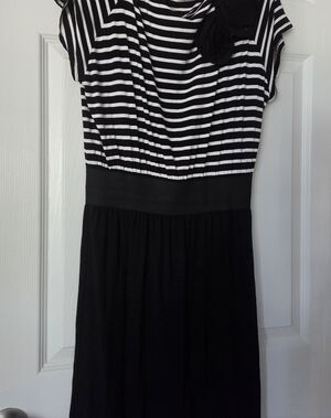 The Limited Black and White Striped Midi Dress